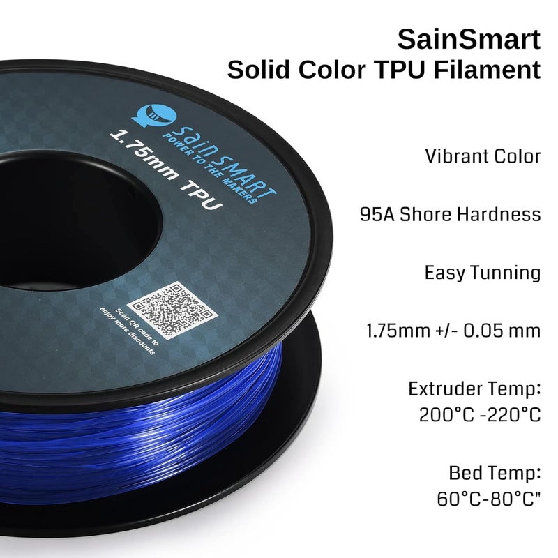 SainSmart - 101-90-161 Blue Flexible TPU 3D Printing Filament, 1.75 mm, 0.8 kg, Dimensional Accuracy +/- 0.05 mm - Image 2